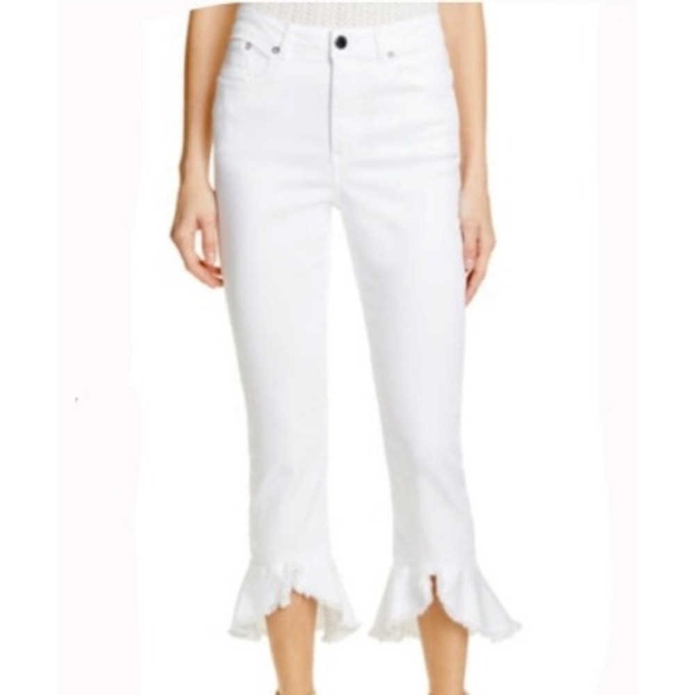 Alice + Olivia Zoe Split Hem Ruffle Jean Womens 29 White Minimalist Chic Luxury